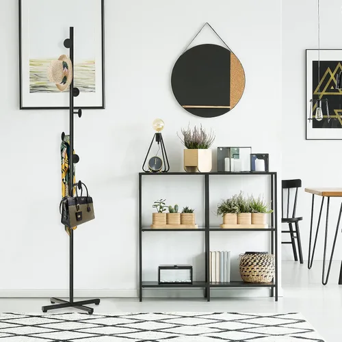 Miniatura 4 de Perchero independiente, árbol de abrigo negro con 8 ganchos de metal para entrada, pasillo, dormitorio, oficina para abrigos, ropa colgante