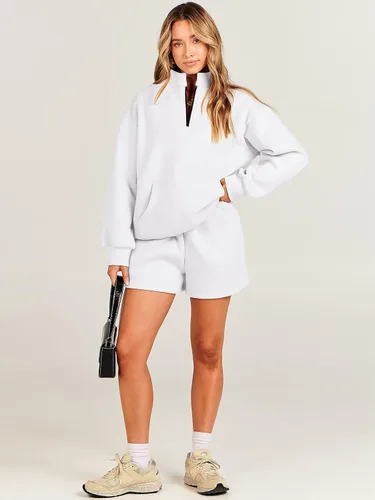 Miniatura 9 de ANRABESS Conjunto de 2 piezas para mujer, sudadera y pantalones cortos, de gran tamaño, casual, conjunto de sudadera para descansar, conjunto