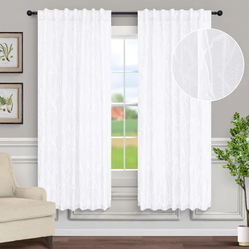 Miniatura 15 de Pitalk - Cortinas con patrón beige de 63 pulgadas de largo para dormitorio, 2 paneles con pestaña trasera y bolsillo, diseño de ramas de árbol