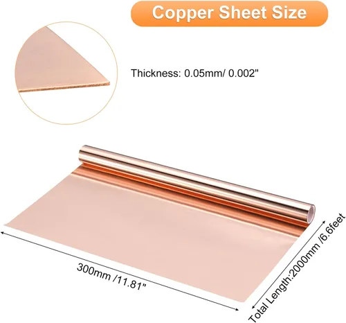Miniatura 95 de uxcell Rollo de lámina de cobre de 78.740 in x 0.394 in x 0.001 in, 99.9% de tira de cobre puro de cobre intermitente placa de lámina de metal