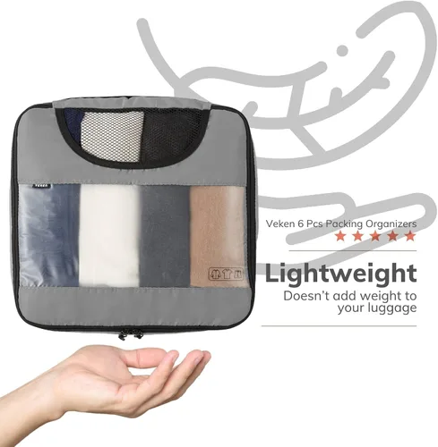 Miniatura 7 de Veken - Juego de 6 estuches organizadores equipaje de viaje incluye bolsa para ropa sucia y bolsa para zapatos gris VK456