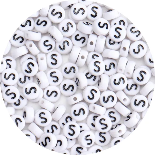 Miniatura 32 de 100 cuentas de letras – Cuentas redondas blancas del alfabeto acrílico de 0.16 x 0.27 pulgadas para hacer joyas, pulseras, collares y llaveros