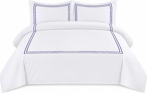 Miniatura 16 de BedDecor Lujoso juego de funda de edredón de algodón egipcio de 400 hilos, 1 pieza con hermoso bordado de 2 rayas