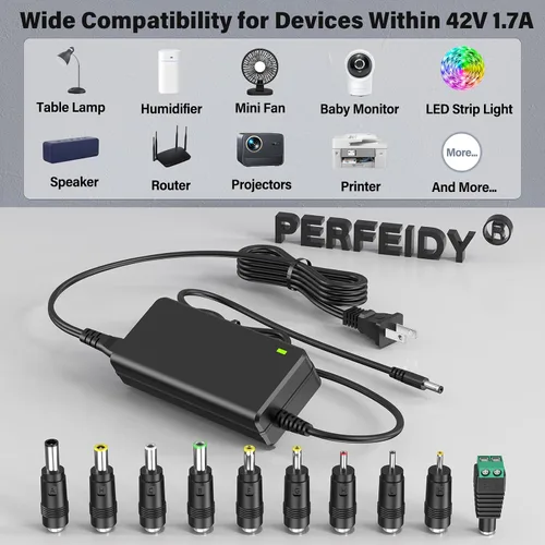 Miniatura 2 de Cargador de cable de alimentación de 42V 1.7A 1.5A 1A 0.5A DC en adaptador de 42V con 10 tomas intercambiables fuente de alimentación