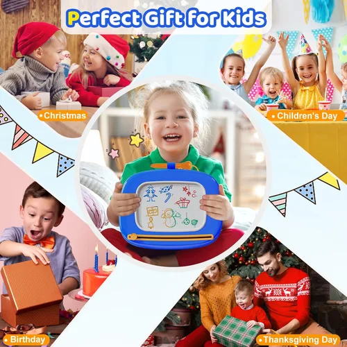 Miniatura 4 de Kikidex Juguetes para niños pequeños de 1 a 3 años, tablero magnético de dibujo, almohadilla de tablero de garabatos, juguetes educativos y de Azul