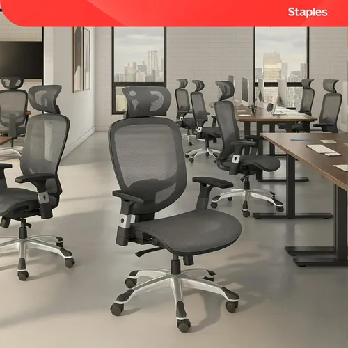 Miniatura 2 de STAPLES Silla de oficina ergonómica Hyken Silla de escritorio giratoria con soporte lumbar ajustable y malla transpirable, para oficina en casa