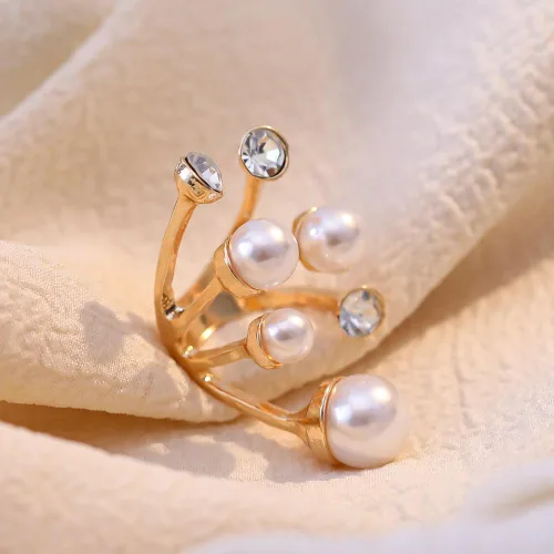 Miniatura 7 de Cicod Anillo de perlas vintage, apilables, anillos de perlas ajustables, anillo de dedo completo de perlas abiertas, joyería de moda para mujeres