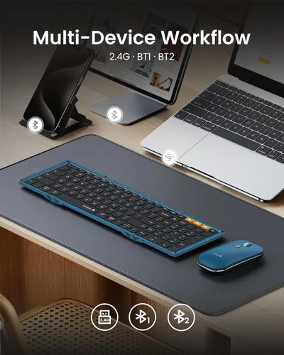 Miniatura 4 de ProtoArc XKM01 - Teclado y mouse plegables, combo de mouse inalámbrico plegable de tamaño completo para viajes de negocios, una suite de oficina Azul