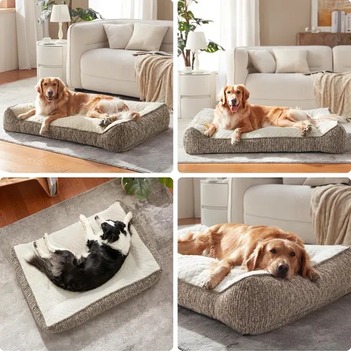 Miniatura 7 de JOEJOY Camas ortopédicas XL para perros de tamaño grande, extra gruesas, con apoyo y laterales, sofá cama ultrasuave para perros grandes, color Beige