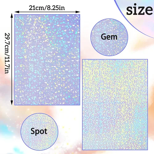 Miniatura 2 de Clabby 36 hojas de papel adhesivo holográfico A4, láminas laminadas holográficas de vinilo, autoadhesivas, impermeables, transparentes, 11.7 x 8.3