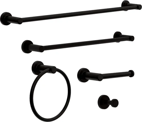 Franklin Brass Wake WAK65-MB - Juego de 5 accesorios de baño, color negro mate, barras para toallas de 45,7 cm y 61 cm, soporte para papel