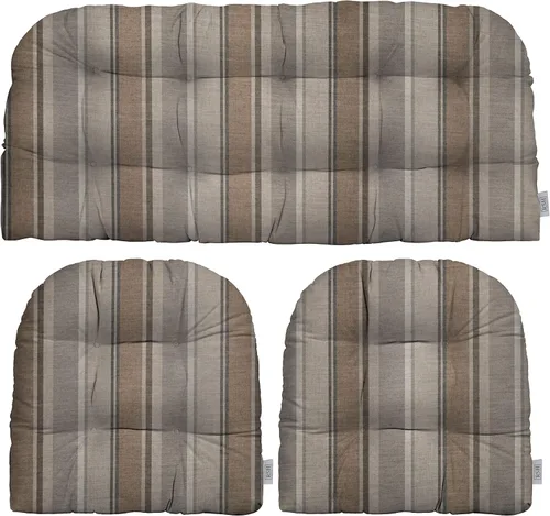 RSH Décor: Juego de cojines de mimbre de 3 piezas para interiores y exteriores | Tela con patrón Sunbrella para todo tipo de clima | Copetudo y