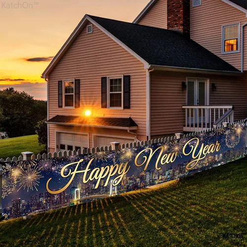Miniatura 7 de KatchOn Cartel de Feliz Año Nuevo 2025, extragrande, 120 x 20 pulgadas Suministros para fiestas de Nochevieja 2025, decoraciones nuevas 2025