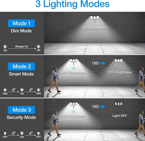 Miniatura 6 de Luces de inundación solar para exteriores, 7000 LM, luces solares súper brillantes de brazo de aluminio, 3 cabezales, LED de atardecer a amanecer