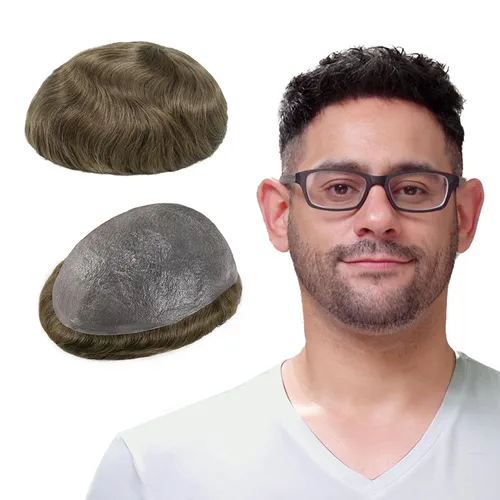 Miniatura 16 de Lordhair Toupee para hombres con cabello humano 100% europeo 8x10 pulgadas para hombres 0.001 in sistema de cabello de piel ultra fina para todos
