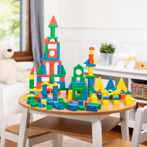 Miniatura 9 de Melissa & Doug Juego de bloques de construcción de madera, 200 bloques en 4 colores y 9 formas