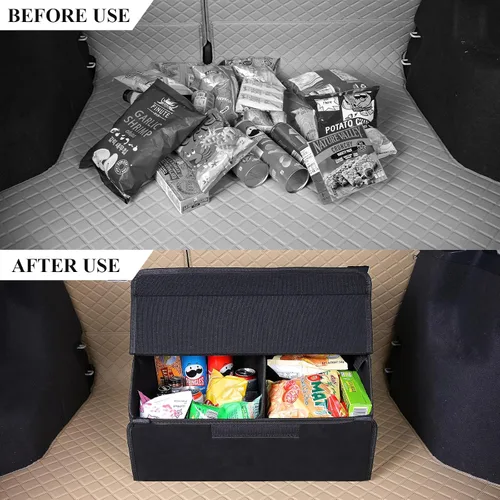 Miniatura 7 de Organizadores de coche y almacenamiento para SUV, organizador de maletero para sedán, caja elegante plegable de cuero con tapa, contenedores