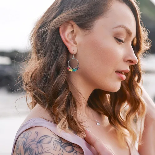 Miniatura 2 de Aretes de protección curativa de equilibrio de chakras bohemios hechos a mano para mujer, Zinc, Piedra auténtica