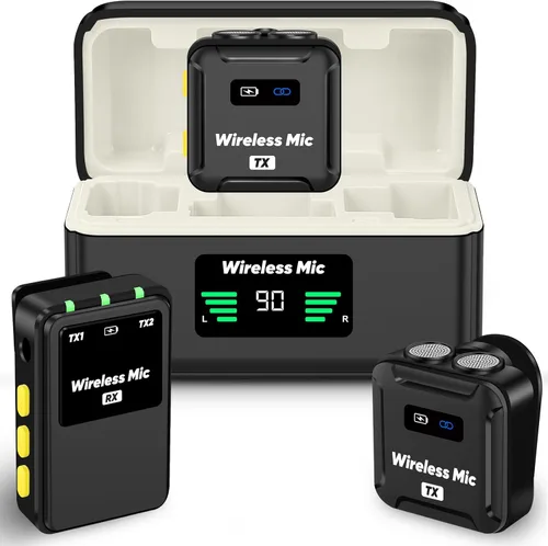 Miniatura 8 de Ecomxia 2 Piezas Micrófono de Solapa Inalámbrico para iPhone iPad Android con Estuche de Carga 7H Micrófono de Clip de Solapa Inalámbrico