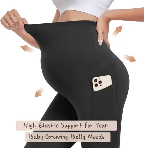 Miniatura 2 de FULLSOFT Paquete de 3 leggings de maternidad para mujer, cintura alta, entrenamiento, embarazo, pantalones de yoga con bolsillos