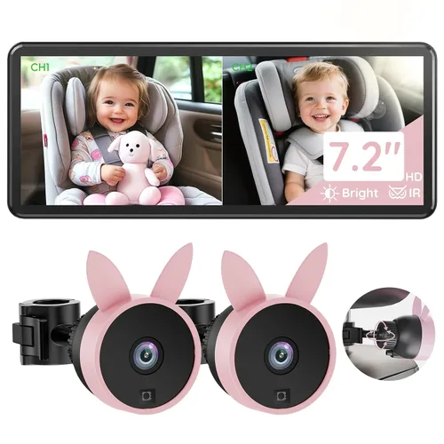 Miniatura 12 de Babyvue BV3PRO Cámara Dual para Coche de Bebé para 2 Niños, Pantalla Dividida HD 1080P de 18.3 cm, Visión Nocturna IR Cristalina sin Distorsión