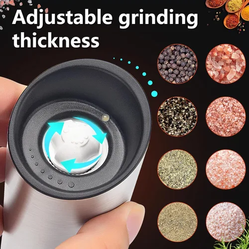 Miniatura 5 de Juego de molinillo eléctrico de sal y pimienta, salero y pimienta recargable por USB, molino de vidrio automático con grosor ajustable, luz LED