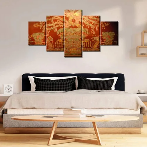 Miniatura 58 de Arte de pared con varios paneles, calendario maya, imágenes de piedra del sol, pinturas de civilización azteca sobre lienzo, sala de estar