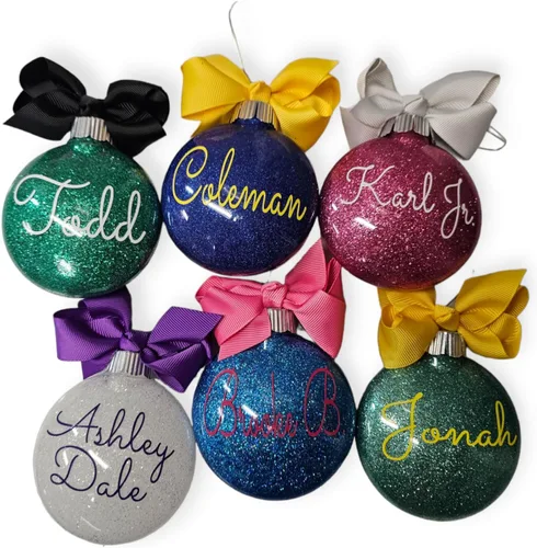 Miniatura 8 de Adorno de Navidad personalizado relleno de purpurina hecho a medida, regalo ideal para fiesta de intercambio de regalos de oficina (Aqua)