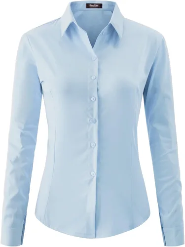 Miniatura 6 de Jonivey - Camisa de vestir de manga larga elástica con botones para mujer, suave, sin arrugas, para trabajo, casual, negocios, oficina
