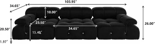 Miniatura 2 de WJShome - Sofá seccional modular, sofá convertible de 103.95 pulgadas, sofá minimalista de terciopelo de 3 plazas para sala de estar, juego de Negro
