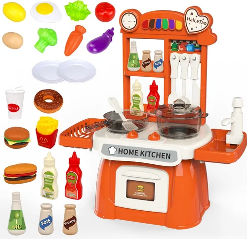 Juego de cocina para niños pequeños con sonido y luz, juego de cocina de simulación, juego de cocina para niños, fregadero con agua corriente y