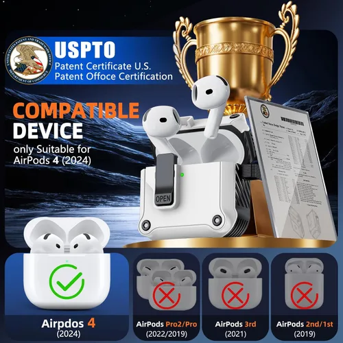 Miniatura 2 de Inesore Funda compatible con AirPods de 4ª generación, con kit de limpieza, interruptor automático seguro para la nueva funda de carga Airpods 4
