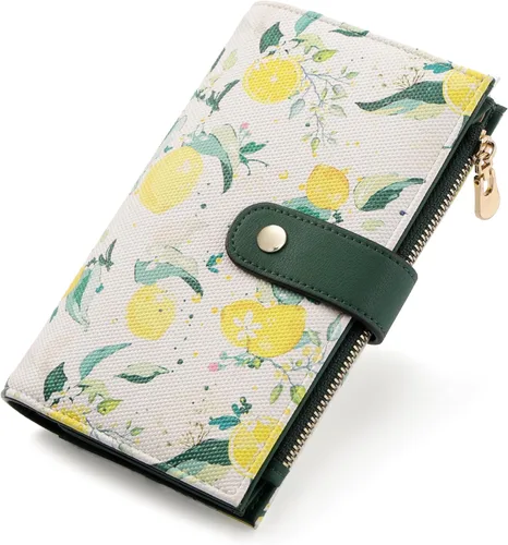 Miniatura 17 de yiijay Cartera para mujer con bloqueo RFID, de cuero vegano, triple pliegue, tarjetero para tarjetas de crédito, cartera de viaje con soporte