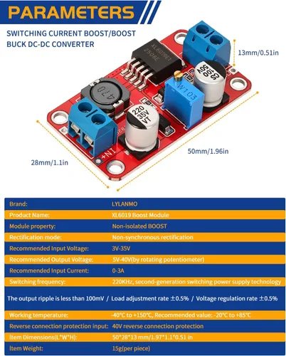 Miniatura 4 de Módulo convertidor de Buck elevador XL6019 3A DC-DC regulador de voltaje ajustable 3.0-35V entrada a 5.0-40V módulo de impulso de salida