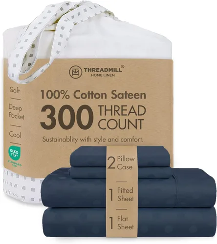 Miniatura 68 de Threadmill Sábanas 100% Algodón para Cama Tamaño King Juego de Sábanas de 4 Piezas para Cama King Suave, Transpirable y Ligero Satén de Damasco