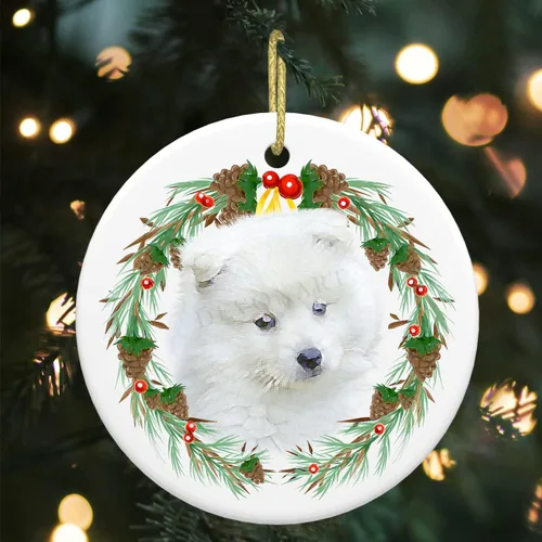 Colgante de perro esquimal americano de 3 pulgadas para decoración de árbol de Navidad, bonito adorno de día festivo para cachorros, regalos para