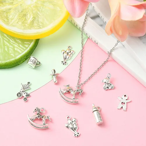 Miniatura 4 de Airssory Vida Religión Corazón Ojo Letra Número Naturaleza Flor Planta Fruta Animal Lucky Antique Charms, Plata, No es una piedra preciosa