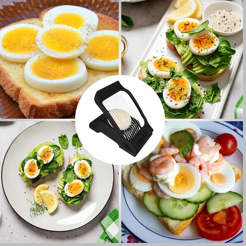 Miniatura 4 de Cortador de huevos para huevos duros Cortador de fresas (Negro)