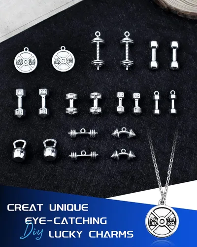 Miniatura 4 de JIALEEY Colección de dijes deportivos mixtos para hervidor de agua, mancuernas y pesas, dijes deportivos para bricolaje, fitness, collares, joyería