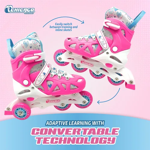 Miniatura 2 de Chicago Skates - Conjunto de patines para entrenamiento en línea, color rosa, morado, tallas medianas 1-4