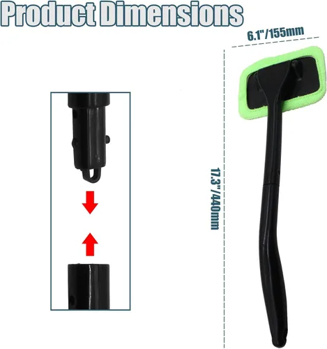 Miniatura 2 de Kit limpiador de ventanas de automóvil, herramienta de limpieza de parabrisas con mango largo extensible y 2 almohadillas de microfibra lavables