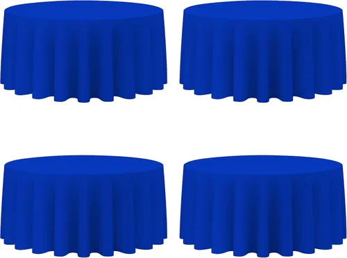 BRILLMAX Paquete de 4 manteles redondos color azul rey de 132 pulgadas, tela de lino de poliéster lavable a granel, para bodas, recepciones, Azul