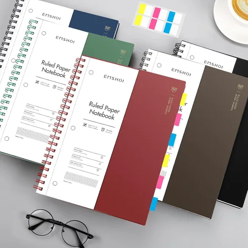 Miniatura 8 de EMSHOI Cuaderno con espiral A4, cuaderno de rayas universitario - 300 páginas, papel grueso de 100 g/m², se abre 180° para colocarse plano