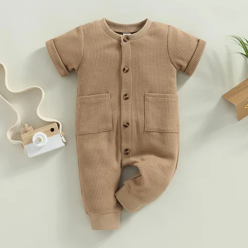 Miniatura 3 de Mubineo Mameluco de manga corta con botones lisos, básicos, para el verano, otoño