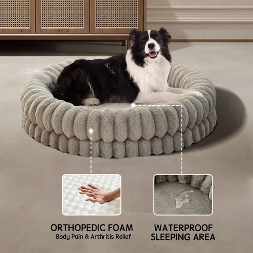 Miniatura 4 de BALANCE Cama de relajación de rosquilla para perros de lujo, camas redondas para perros grandes de 36 pulgadas, lavables, camas ortopédicas