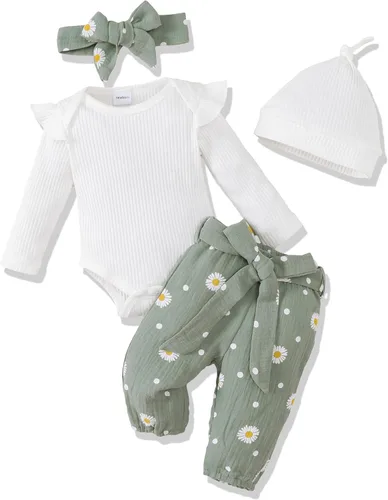 Miniatura 110 de Renotemy Conjunto de ropa para bebé recién nacida, mameluco con volantes, pantalones florales, lindo conjunto de ropa para bebé niña