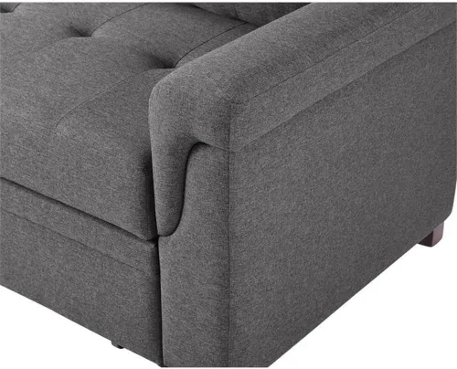 Miniatura 7 de BOWERY HILL Sofá cama modular reversible de lino gris acero con almacenamiento, tapicería de mezcla de algodón, cama extraíble, cojines copetudos
