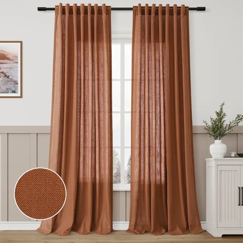 Miniatura 65 de Aersas Aqua Green Linen Curtains 84 Inches Long 2 Panels Set Back Tab Rod Pocket Living Room Curtain Farmhouse Rustic Light Filtering Hook Drapes