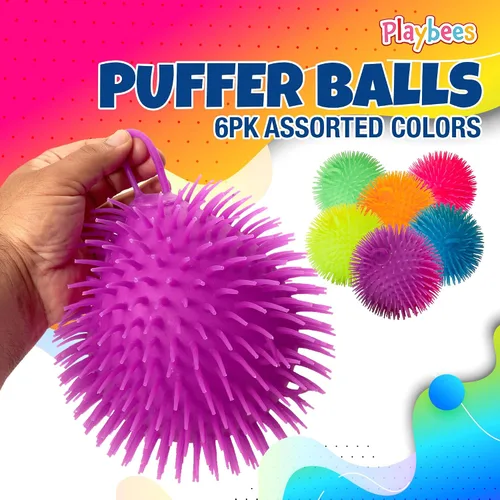 Miniatura 3 de Playbees Pelotas Puffer Suaves con Pinchos - Paquete de 6 - Juguete Sensorial de 5.5 Pulgadas para Alivio del Estrés - Colores Variados - Niños