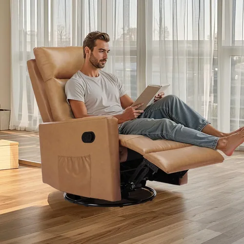 Miniatura 11 de Sweetcrispy Silla reclinable de piel sintética, sofá reclinable sin masaje, asiento de cine en casa con soporte lumbar, respaldo ajustable, relleno